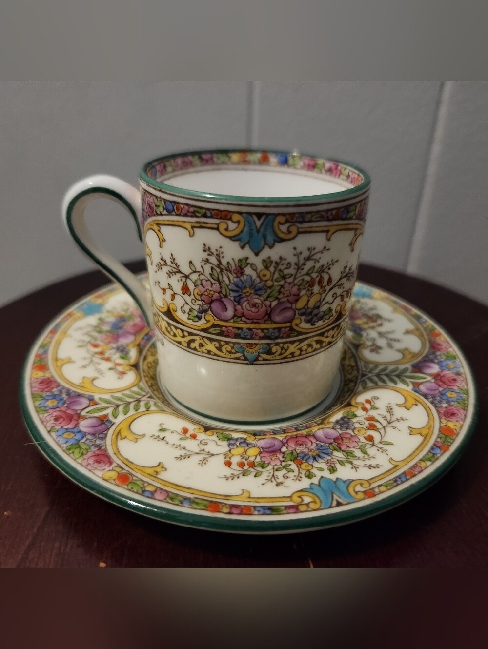 Wedgwood Floral Vintage Porcelain Demitasse Cup & Saucer - Multicolor